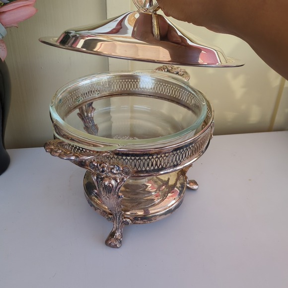 Vintage Silver Plated Leonard Food Warmer w/ Lid, Glass Bowl Insert #5516 - Picture 4 of 6